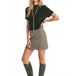 NEW SADIE & SAGE rudy ribbed short sleeve sweater in black/fuzzy